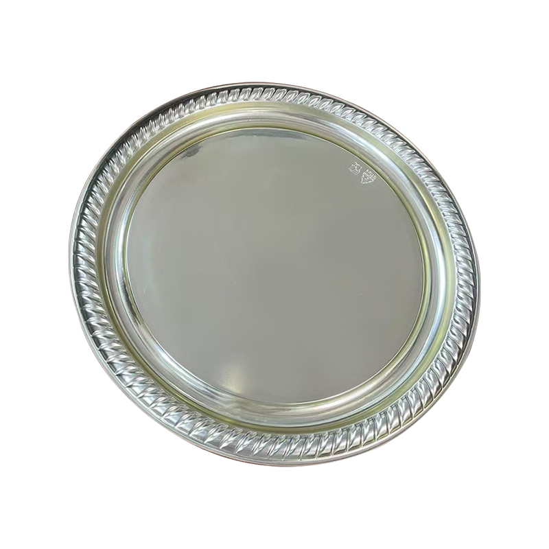 Silver na hugis-gilid na pabilog na tray