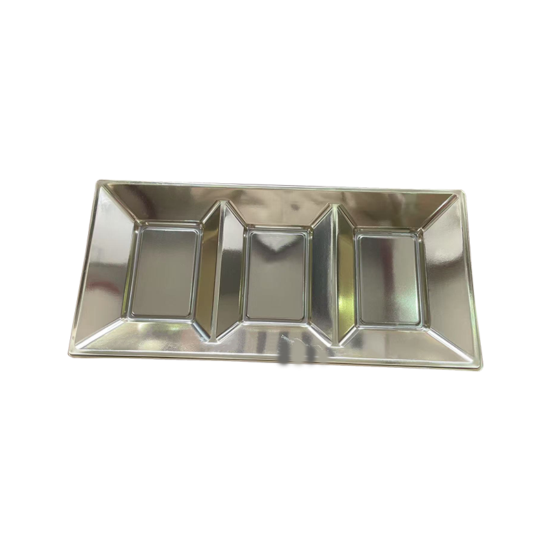 Silver plastic 3-grid meryenda tray