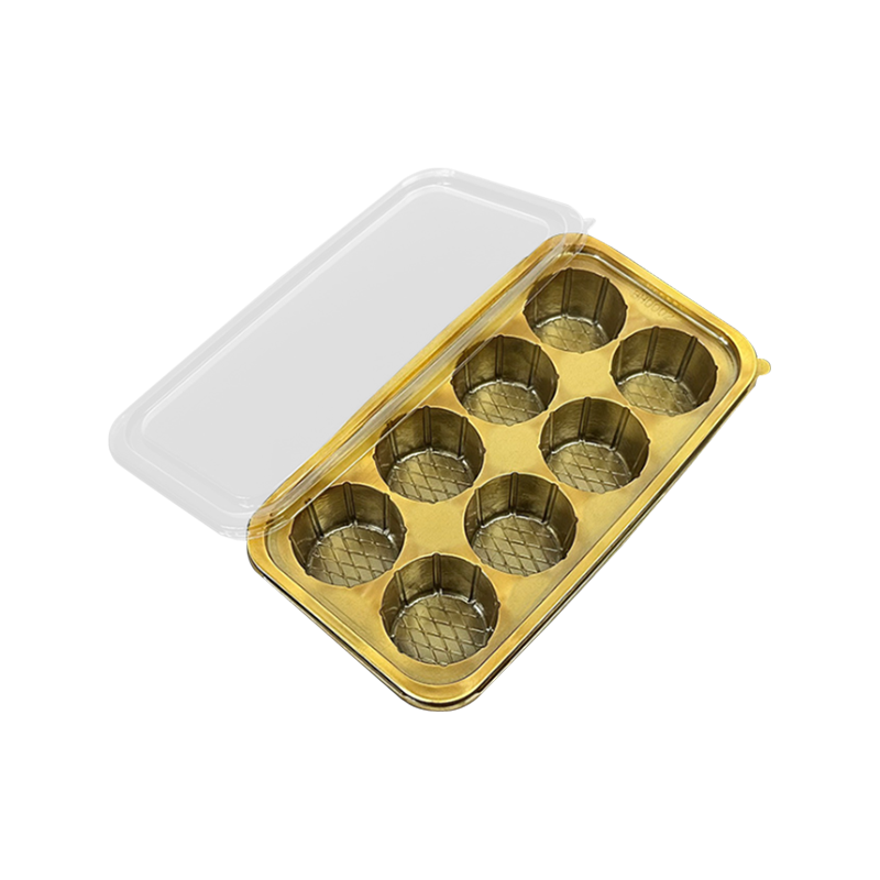 8-Cavity Circular Golden Plastic Pastry Box