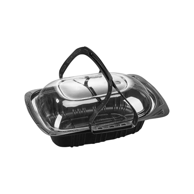 Disposable plastic hand-held na inihaw na lalagyan ng manok