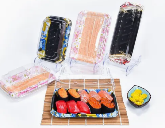 Disposable plastic sushi food tray box 